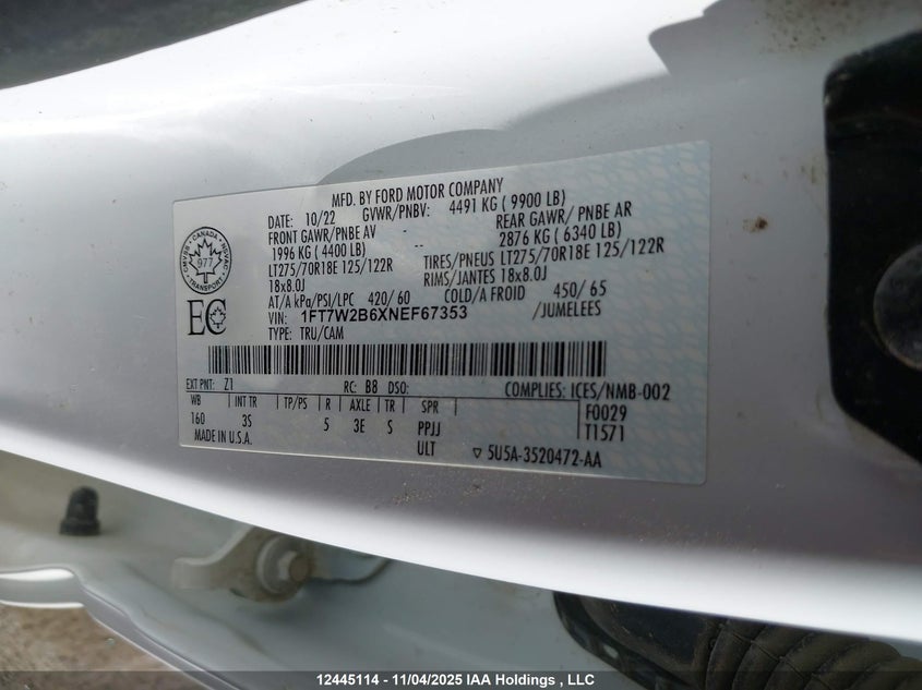 1FT7W2B6XNEF67353 2022 FORD F250 photo no. 9