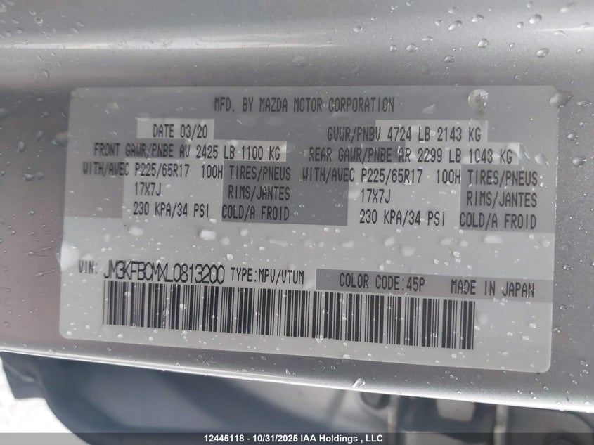 JM3KFBCMXL0813200 2020 MAZDA CX-5 photo no. 9