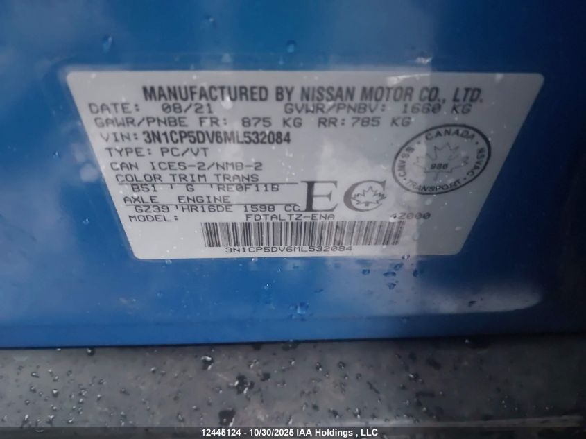 2021 Nissan Kicks Sr VIN: 3N1CP5DV6ML532084 Lot: 12445124