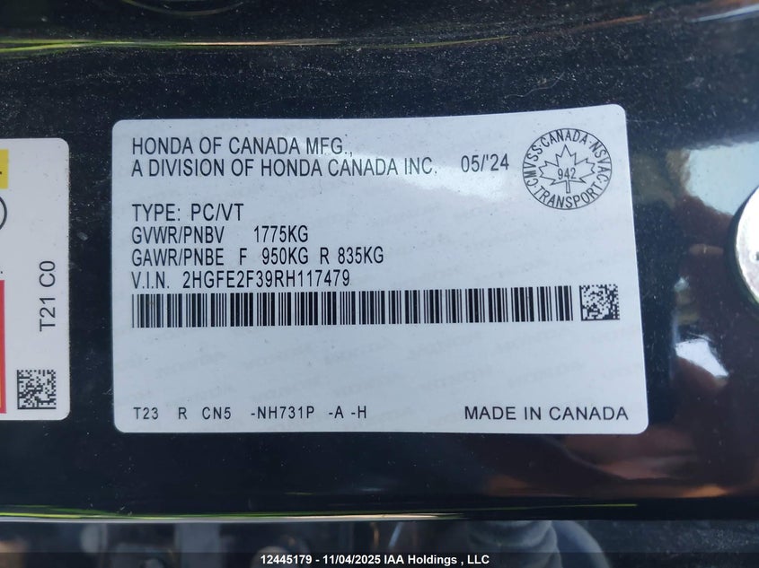 2HGFE2F39RH117479 2024 HONDA CIVIC photo no. 9