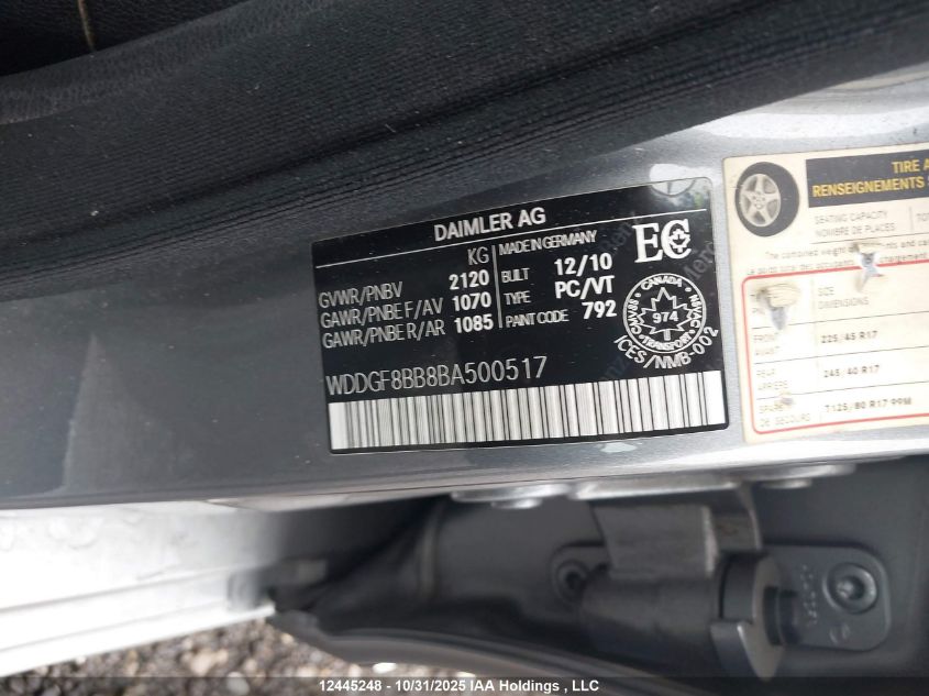 2011 Mercedes-Benz C 300 4Matic VIN: WDDGF8BB8BA500517 Lot: 12445248