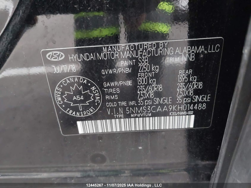 5NMS3CAA9KH014488 2019 HYUNDAI SANTA FE photo no. 9