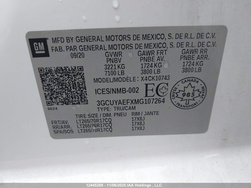 3GCUYAEFXMG107264 2021 CHEVROLET SILVERADO photo no. 9