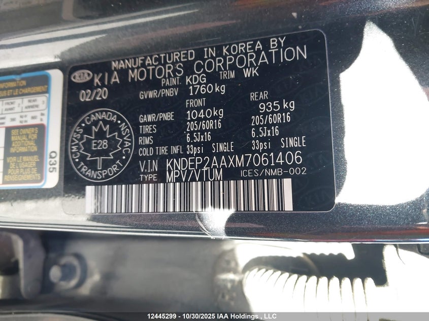 2021 Kia Seltos Lx VIN: KNDEP2AAXM7061406 Lot: 12445299