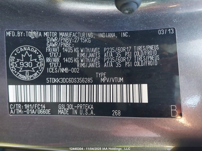 5TDKK3DC6DS356285 2013 TOYOTA SIENNA photo no. 9