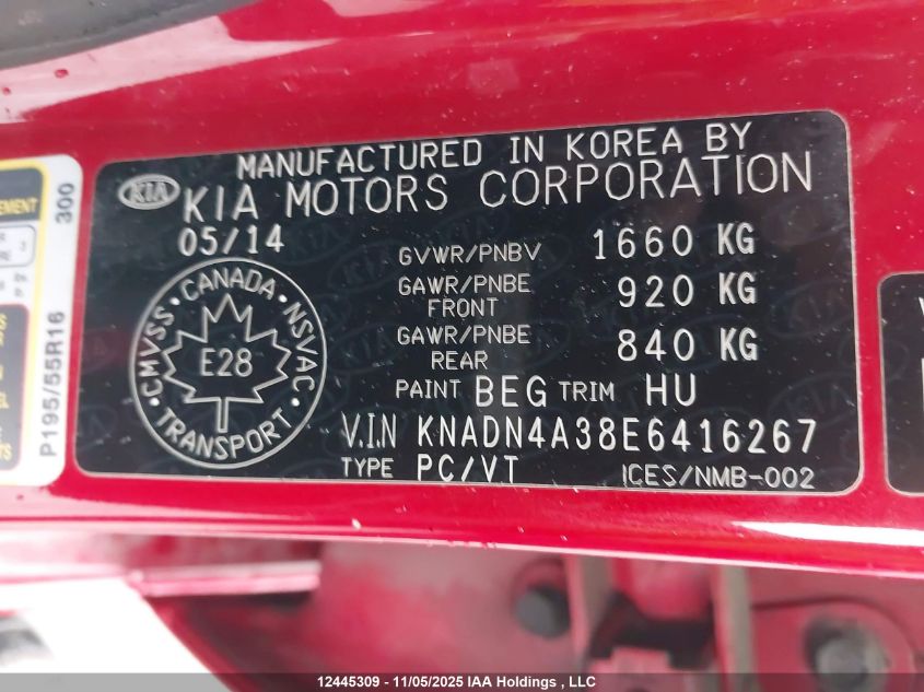 2014 Kia Rio Ex VIN: KNADN4A38E6416267 Lot: 12445309