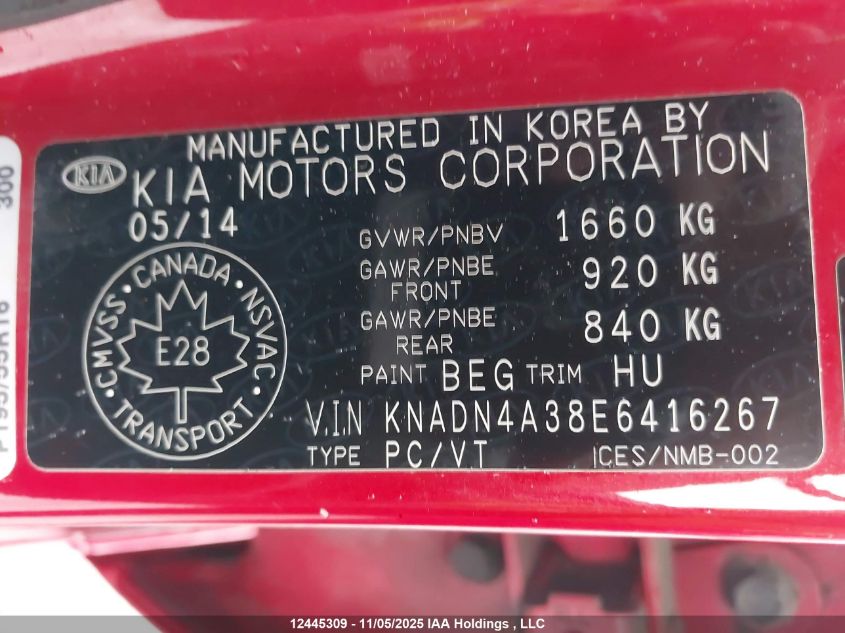 2014 Kia Rio Ex VIN: KNADN4A38E6416267 Lot: 12445309