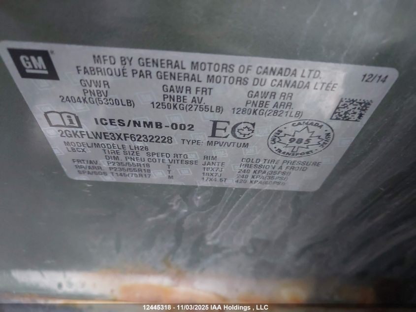 2015 GMC Terrain VIN: 2GKFLWE3XF6232228 Lot: 12445318