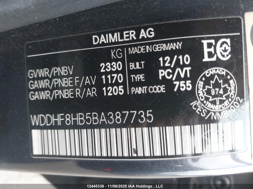WDDHF8HB5BA387735 2011 MERCEDES-BENZ E-KLASSE photo no. 9