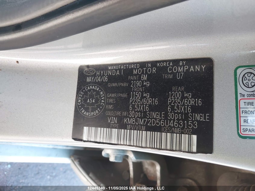KM8JM72D56U463153 2006 HYUNDAI TUCSON photo no. 9