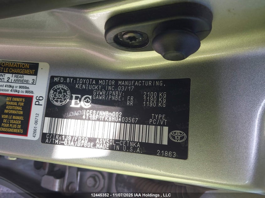 2017 Toyota Camry Le/Xle/Se/Xse VIN: 4T1BF1FK8HU403567 Lot: 12445352