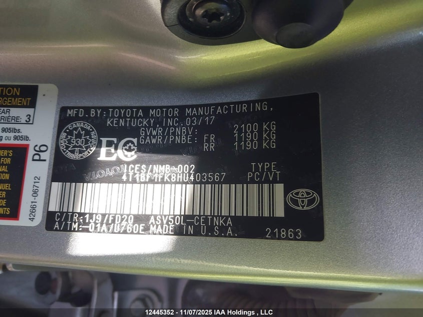 2017 Toyota Camry Le/Xle/Se/Xse VIN: 4T1BF1FK8HU403567 Lot: 12445352