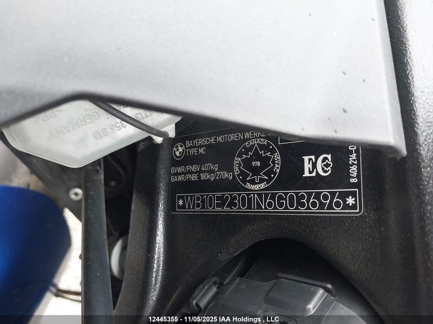 2022 BMW S 1000 Rr VIN: WB10E2301N6G03696 Lot: 12445355