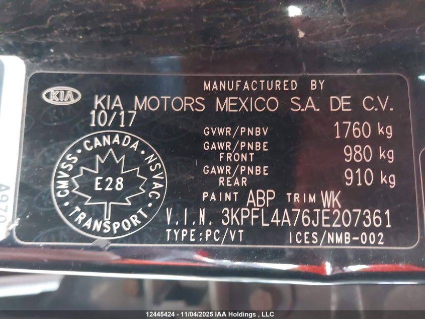 2018 Kia Forte VIN: 3KPFL4A76JE207361 Lot: 12445424