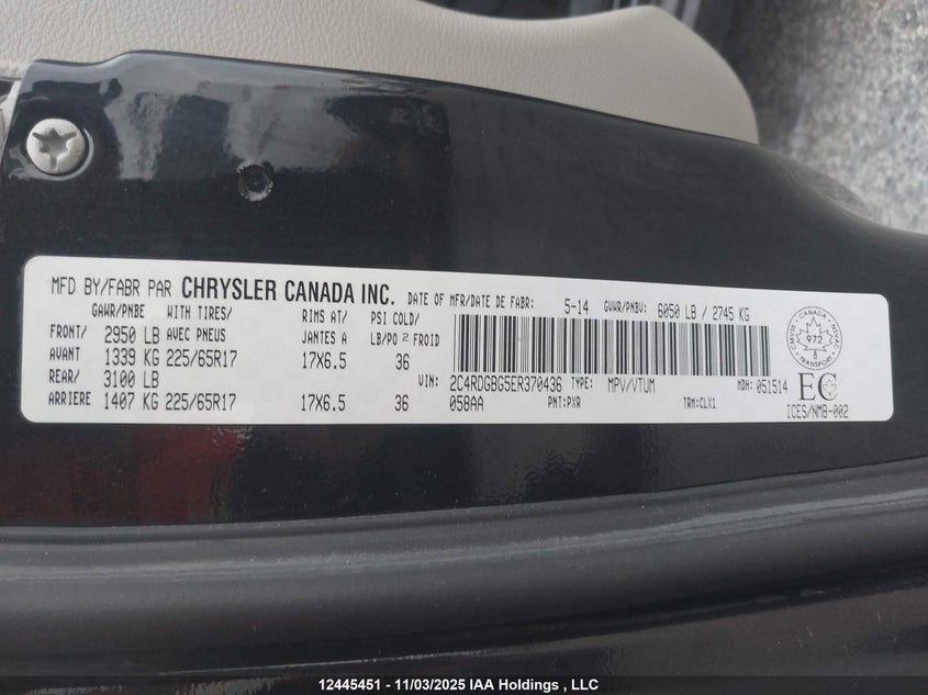 2C4RDGBG5ER370436 2014 DODGE CARAVAN photo no. 9
