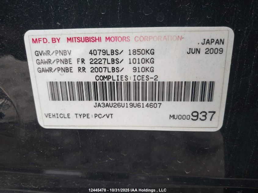 2009 Mitsubishi Lancer Es/Es Sport VIN: JA3AU26U19U614607 Lot: 12445478