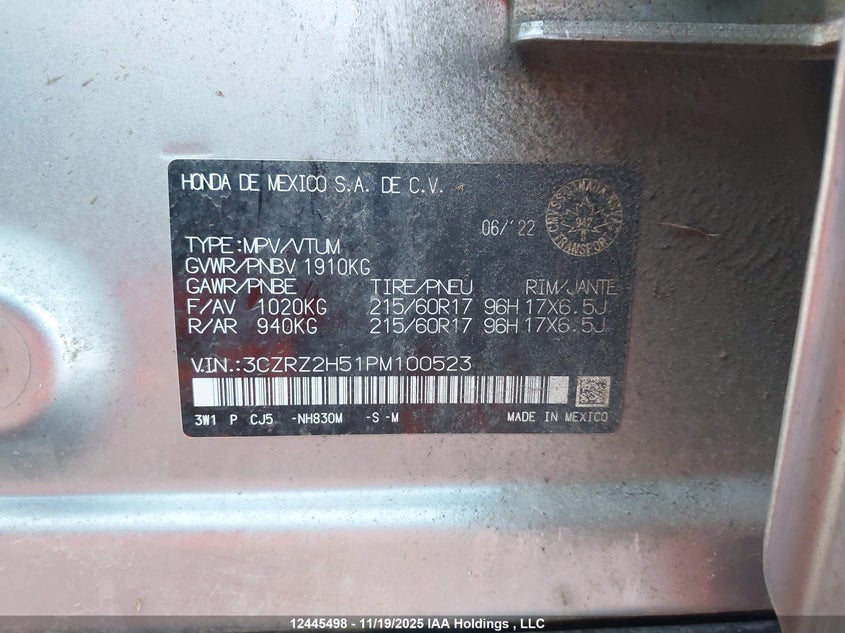 3CZRZ2H51PM100523 2023 HONDA HR-V photo no. 9