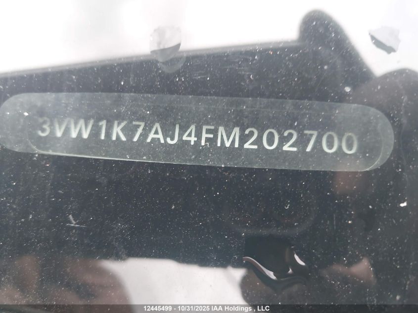 2015 Volkswagen Jetta S VIN: 3VW1K7AJ4FM202700 Lot: 12445499