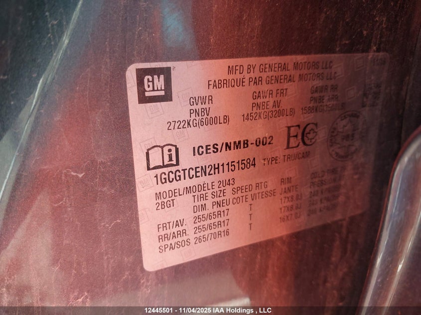 1GCGTCEN2H1151584 2017 CHEVROLET COLORADO photo no. 9