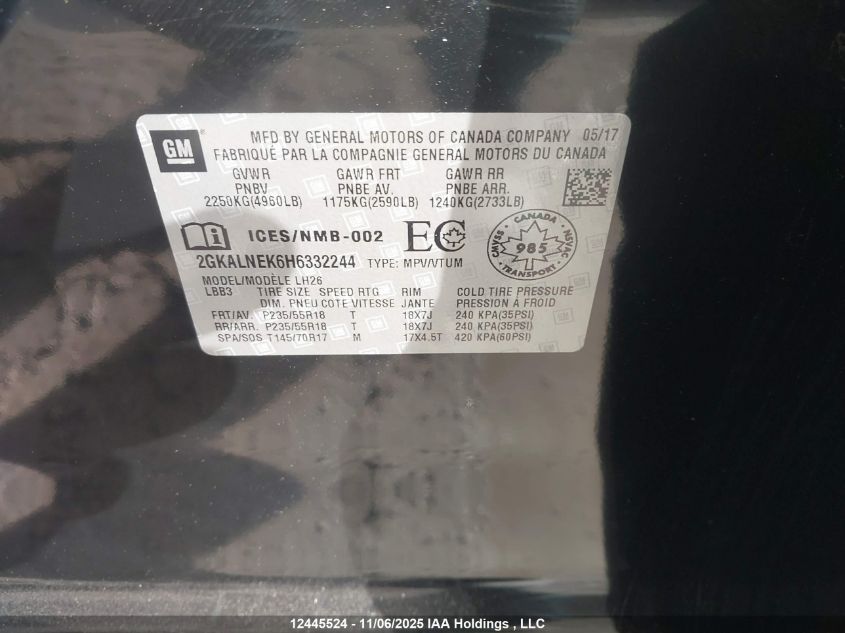 2017 GMC Terrain Sle-2 VIN: 2GKALNEK6H6332244 Lot: 12445524