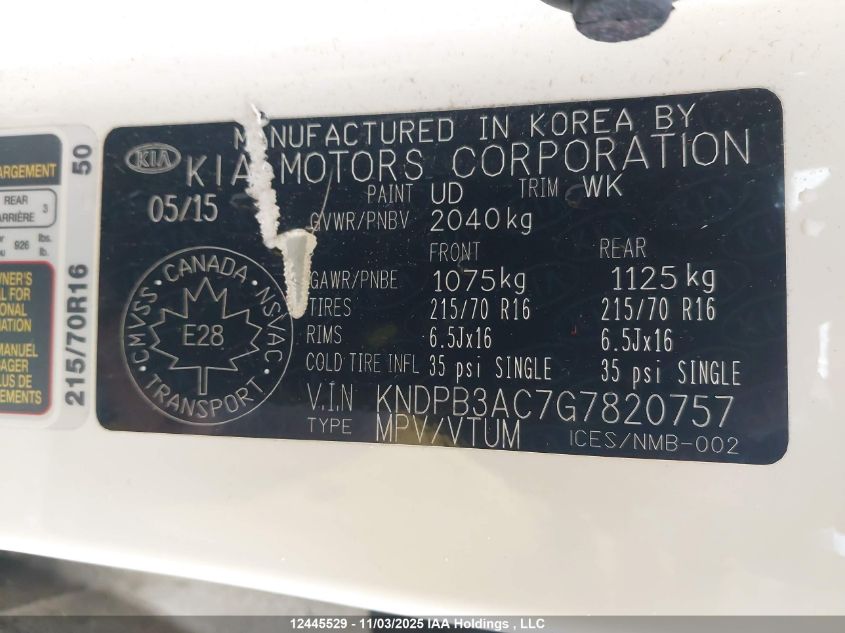 2016 Kia Sportage Lx VIN: KNDPB3AC7G7820757 Lot: 12445529