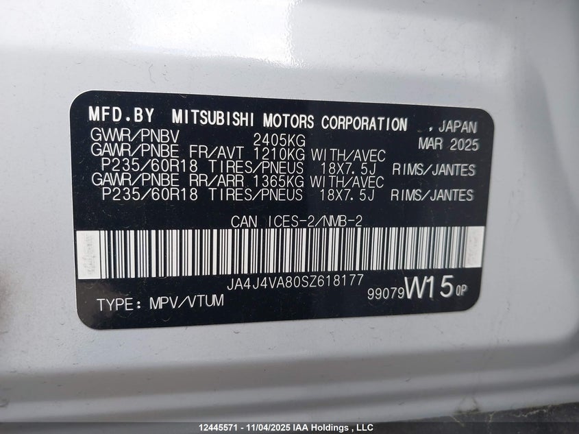 JA4J4VA80SZ618177 2025 MITSUBISHI OUTLANDER photo no. 19