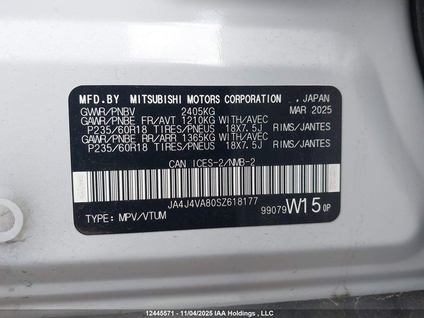JA4J4VA80SZ618177 2025 MITSUBISHI OUTLANDER photo no. 9