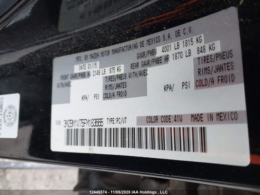 2015 Mazda Mazda3 VIN: 3MZBM1V75FM183665 Lot: 12445574