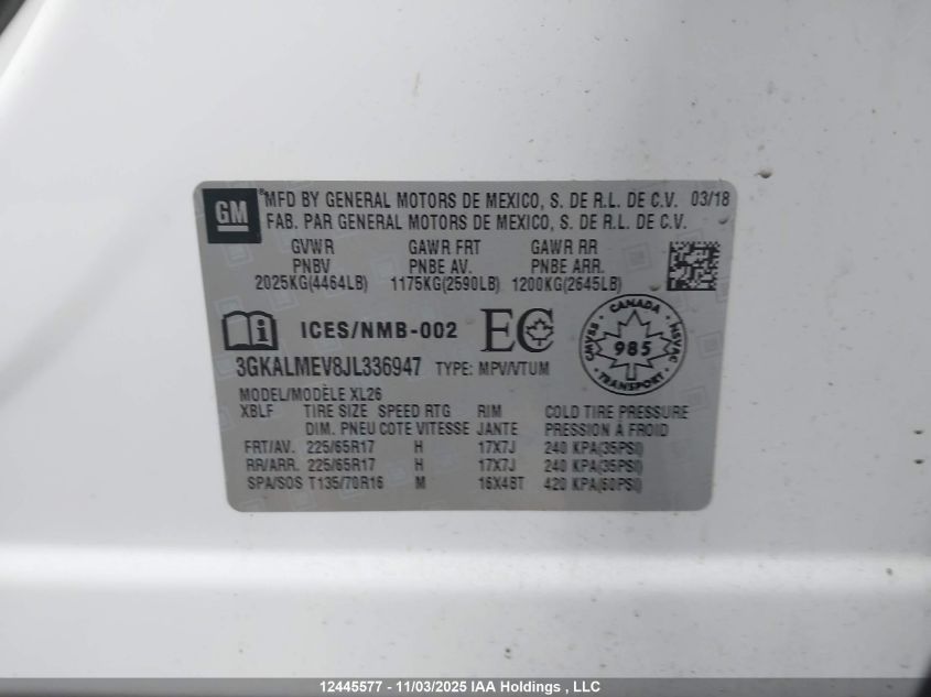 2018 GMC Terrain Sle VIN: 3GKALMEV8JL336947 Lot: 12445577