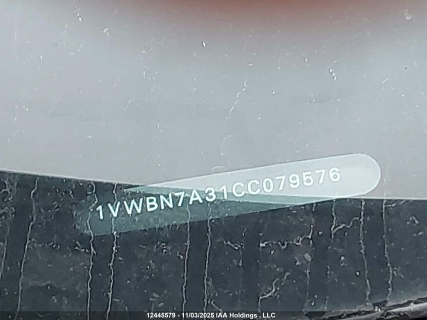 2012 Volkswagen Passat Se VIN: 1VWBN7A31CC079576 Lot: 12445579