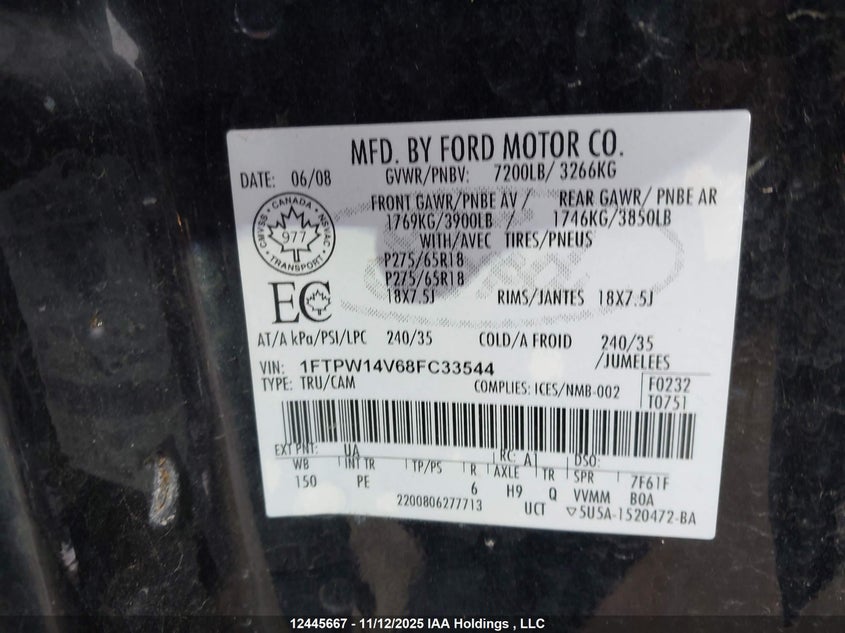 1FTPW14V68FC33544 2008 FORD F-150 photo no. 9