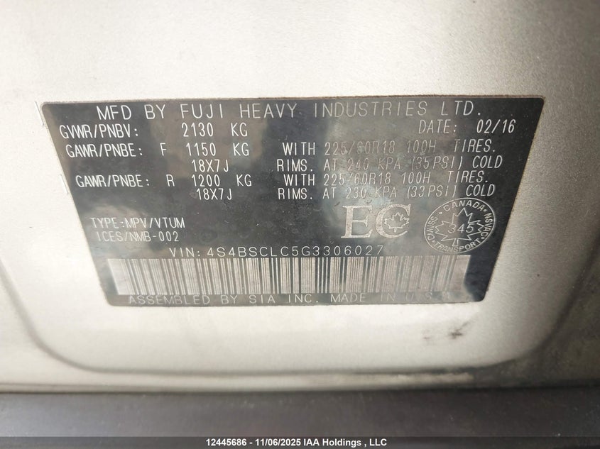 4S4BSCLC5G3306027 2016 SUBARU OUTBACK photo no. 9