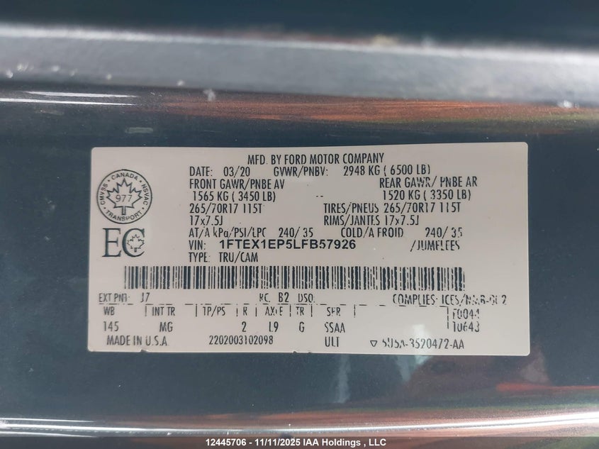 1FTEX1EP5LFB57926 2020 FORD F-150 photo no. 18