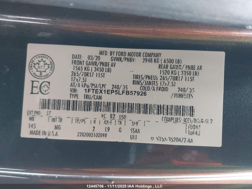 1FTEX1EP5LFB57926 2020 FORD F-150 photo no. 9