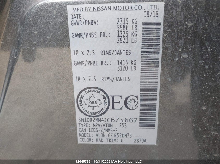 5N1DR2MM4JC675667 2018 NISSAN PATHFINDER photo no. 9