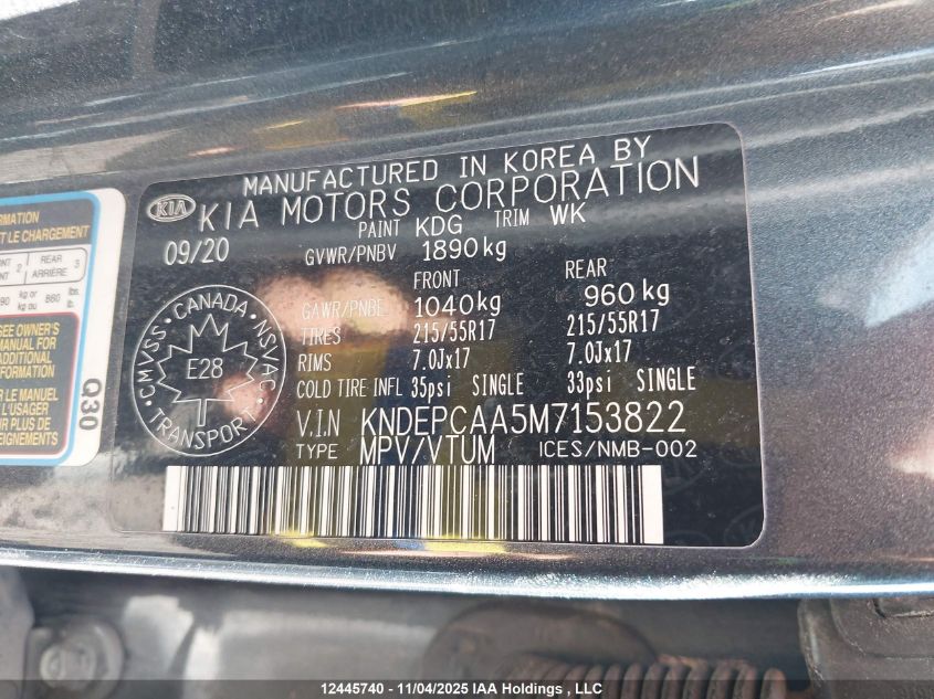 2021 Kia Seltos Lx VIN: KNDEPCAA5M7153822 Lot: 12445740