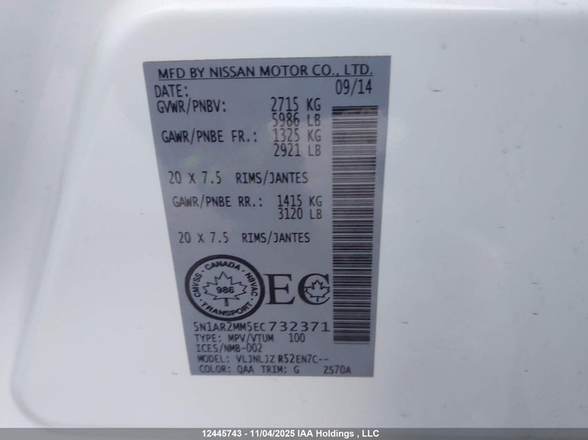 5N1AR2MM5EC732371 2014 NISSAN PATHFINDER photo no. 9