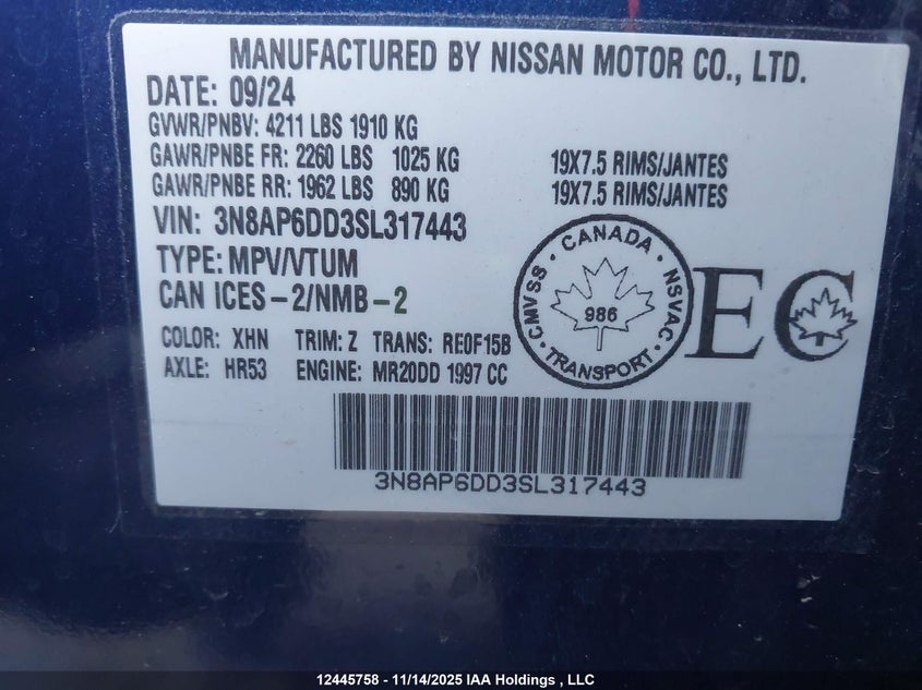 3N8AP6DD3SL317443 2025 NISSAN KICKS photo no. 9