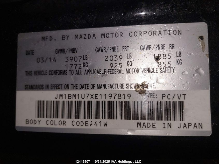 2014 Mazda Mazda3 Gx-Sky VIN: JM1BM1U7XE1197819 Lot: 12445807