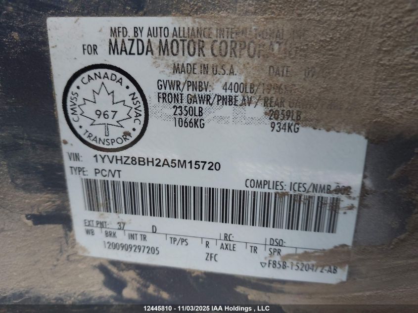 2010 Mazda Mazda6 Gs-I4 VIN: 1YVHZ8BH2A5M15720 Lot: 12445810