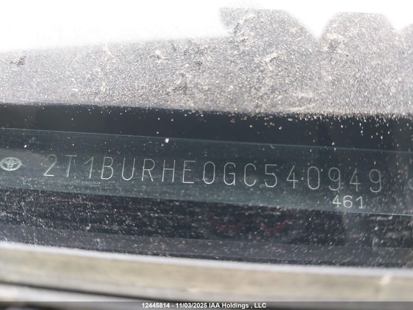2016 Toyota Corolla L/Le/Le Pls/Prm/S/S Pls VIN: 2T1BURHE0GC540949 Lot: 12445814