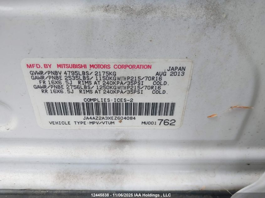 2014 Mitsubishi Outlander VIN: JA4AZ2A3XEZ604084 Lot: 12445838