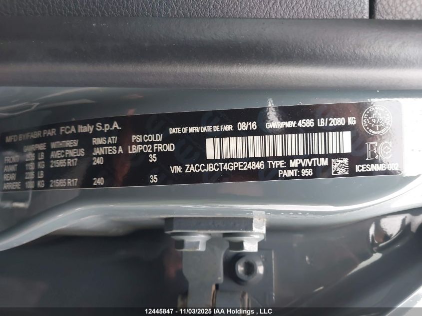 2016 Jeep Renegade Trailhawk VIN: ZACCJBCT4GPE24846 Lot: 12445847