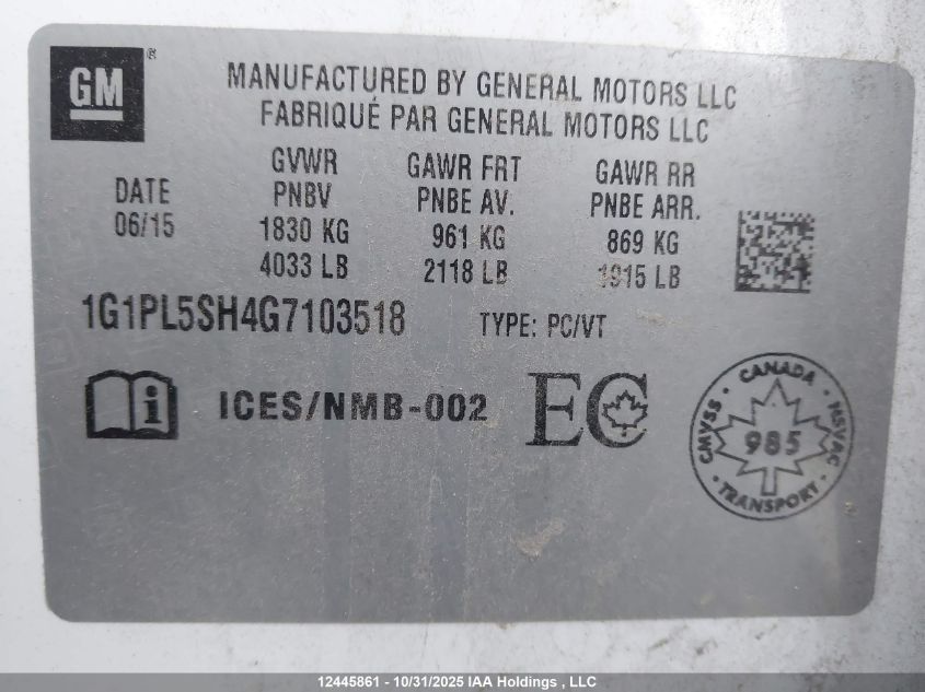2016 Chevrolet Cruze Limited 2Ls VIN: 1G1PL5SH4G7103518 Lot: 12445861