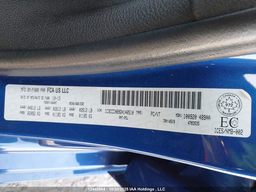 1C3CCCAB9GN140510 2016 CHRYSLER 200 photo no. 9