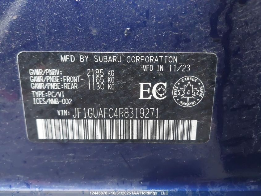 2024 Subaru Impreza Sport VIN: JF1GUAFC4R8319271 Lot: 12445878