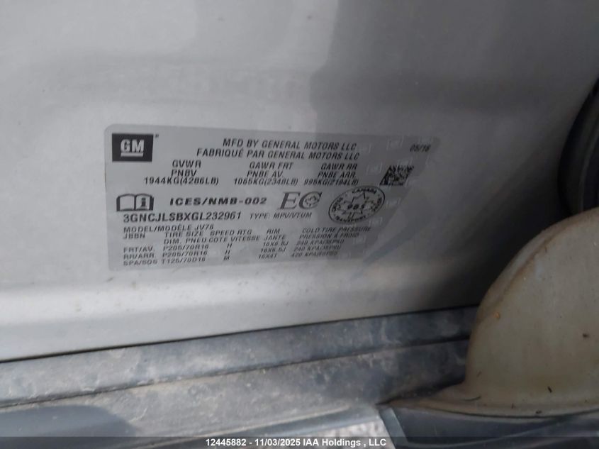 2016 Chevrolet Trax 1Lt VIN: 3GNCJLSBXGL232961 Lot: 12445882