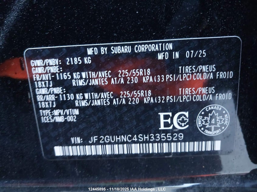 JF2GUHNC4SH335529 2025 SUBARU XV photo no. 9