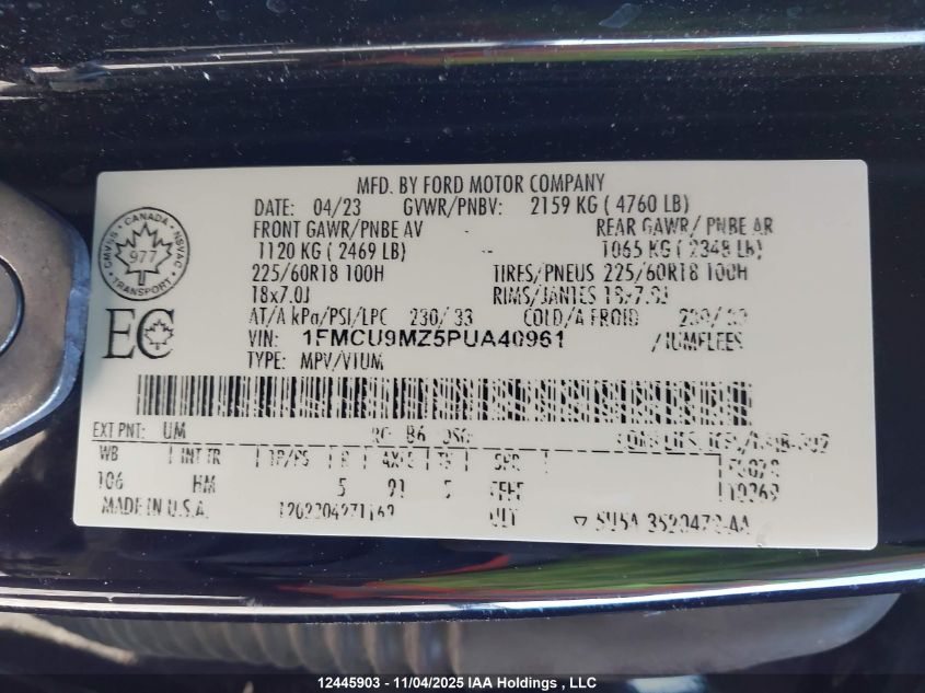 2023 Ford Escape St Line VIN: 1FMCU9MZ5PUA40961 Lot: 12445903