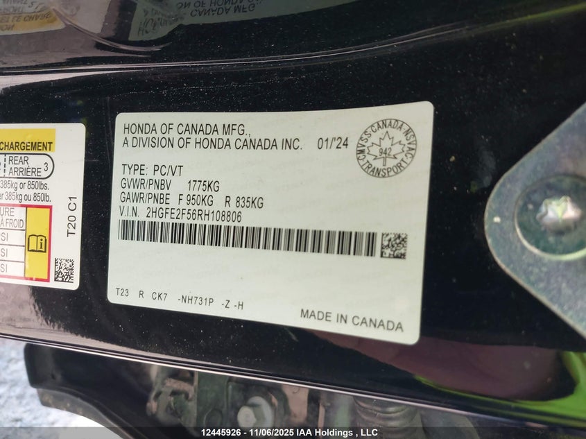 2HGFE2F56RH108806 2024 HONDA CIVIC photo no. 9